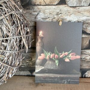 Deco bordje rode tulpen met kaars