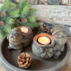 Set of 2 Tealights Santa Claus on his Back Majestic Brown