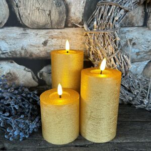 Stompkaars rustiek LED goud Ø7,5x15cm