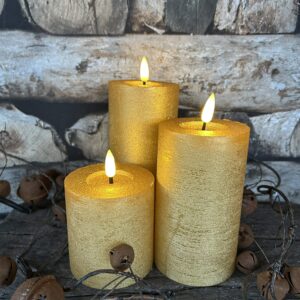 Stompkaars rustiek LED goud Ø7,5x12,5cm