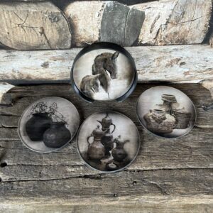 Set van 4 glazen onderzetters landelijk