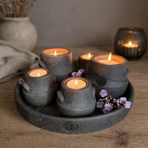 Amazing Set of 5 Tealightcups on Plate Majestic Brown