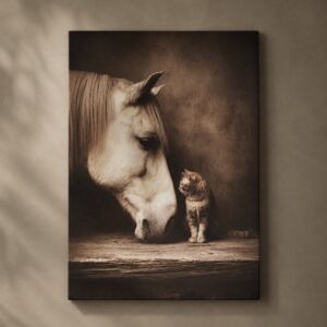 Canvasdoek Paard en Kat