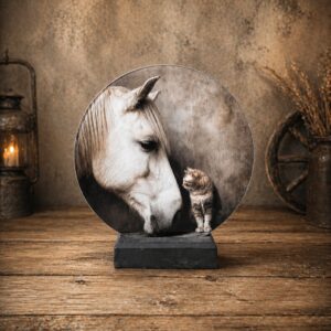 Glasplaat met Houder Paard en Kat