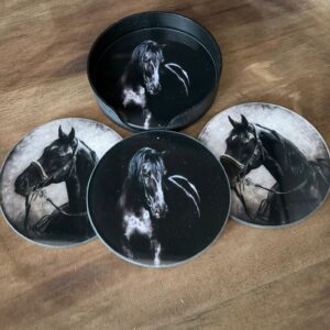 Set van 4 Glazen Onderzetters met Houder – Paarden
