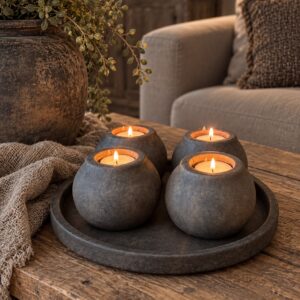 Set of 4 Tealightcups on a Plate Majestic Brown
