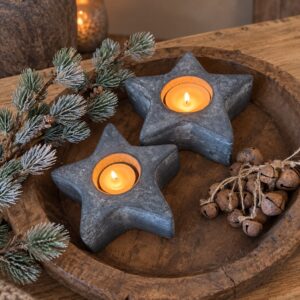 Set of 2 Tealightholders Star Ancient Clay